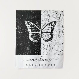 Tapiz Elegante Baby Shower de Mariposa en Blanco y Negro