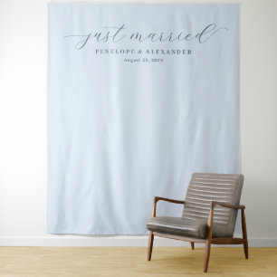 Tapiz Elegante Banner Azul de Recién Casados