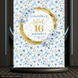 Tapiz Elegante Banner Purpurina Blue Sweet 16 Gold