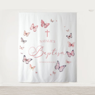 Tapiz Elegante bautismo de mariposa rosa suave