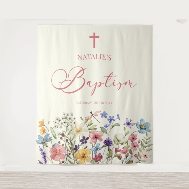 Tapiz Elegante bautismo floral de flores silvestres (Anverso)