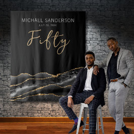 Tapiz Elegante Black Gold Agate 50th Birthday Backdrop