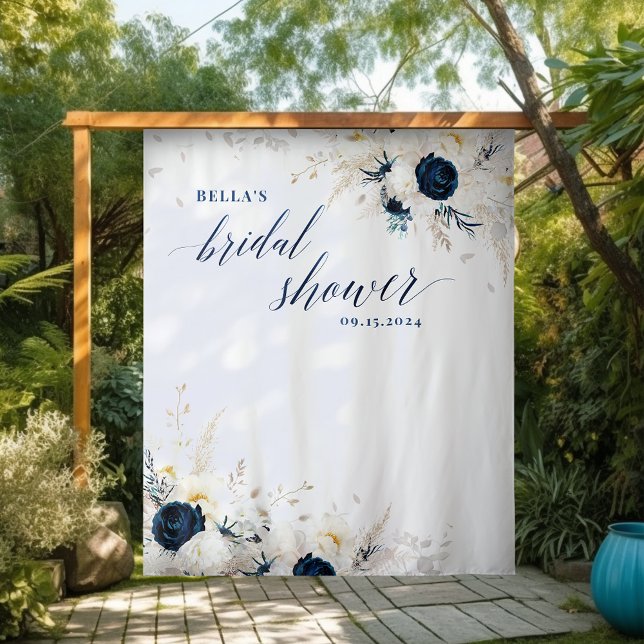 Tapiz Elegante Blue Floral Blue Bridal Shower (Subido por el creador)