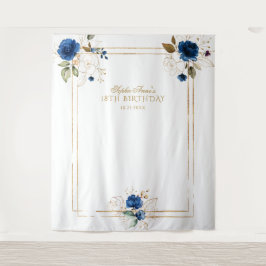 Tapiz Elegante Blue Floral Gold 18th Birthday Photo Prop