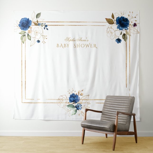 Tapiz Elegante Blue Floral Gold Boy Baby Shower Prop (In situ (horizontal))