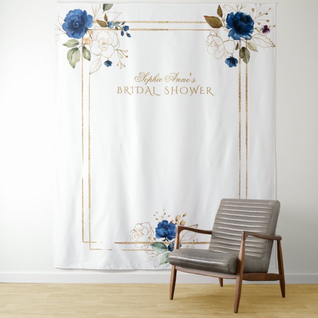 Tapiz Elegante Blue Floral Gold Bridal Shower Prop (In situ)