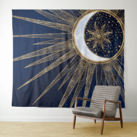 Elegante Blue Gold Sun Moon Mandala