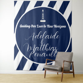Tapiz Elegante Boda a rayas náuticas - Azul marino, blan