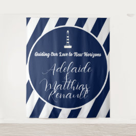 Tapiz Elegante Boda a rayas náuticas - Azul marino, blan