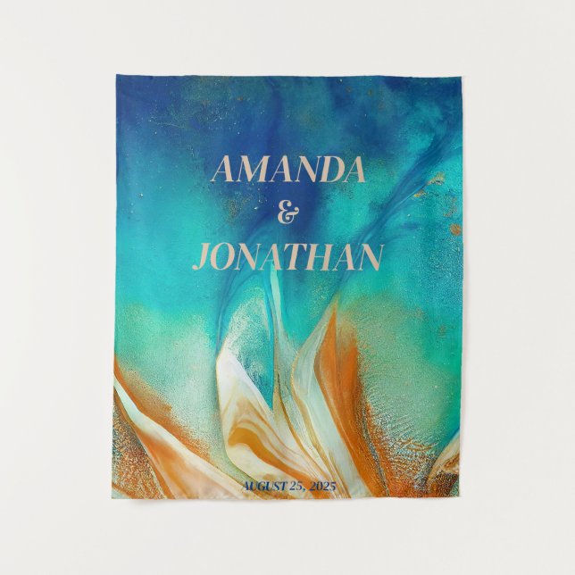 Tapiz Elegante Boda azul artístico  de fondo (Anverso)