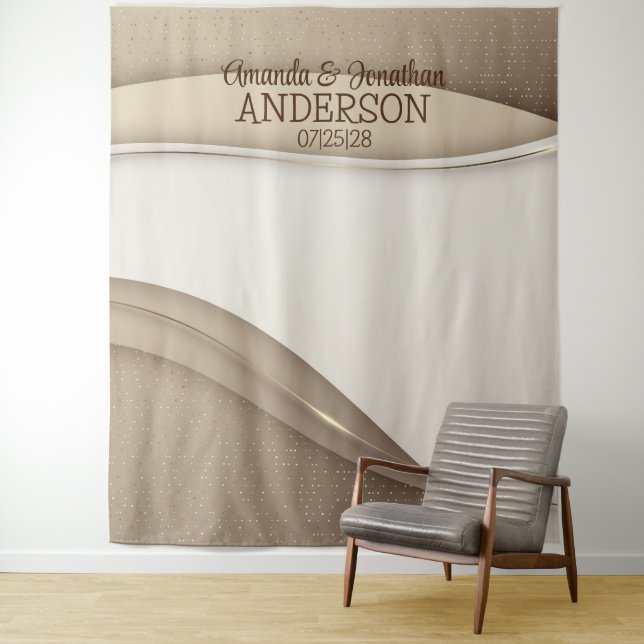 Tapiz Elegante Boda Beige Champagne Gold Wave (In situ)