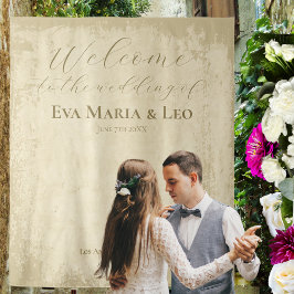 Tapiz Elegante Boda De Bienvenida De Borde Blanco Abiert