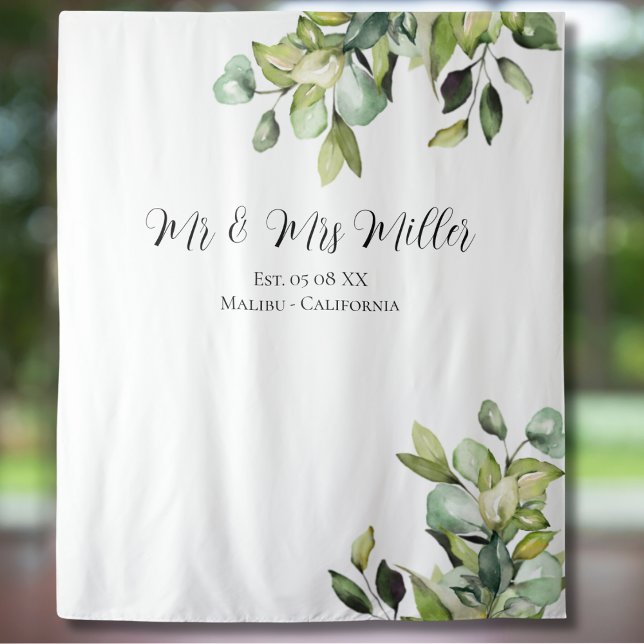 Tapiz Elegante Boda de Botánicos Verdes (Subido por el creador)