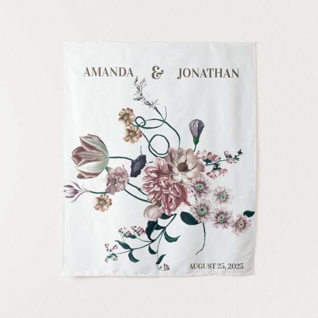 Tapiz Elegante Boda de Flores Silvestres Foto Fondo de B (Anverso)