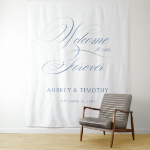 Tapiz Elegante Boda Dusty Blue Calligraphy