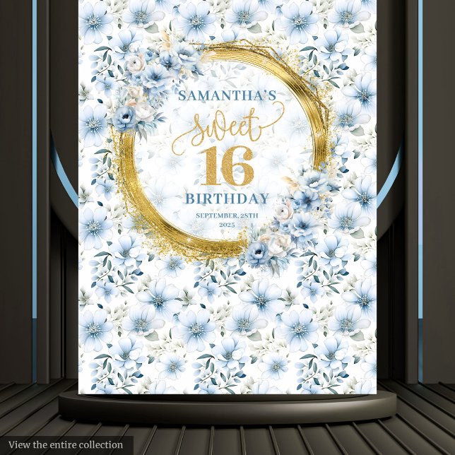 Tapiz Elegante Boho Light Blue Sweet Dieciséis Purpurina (Elegant Boho Light Blue Sweet Sixteen Gold Glitter Tapestry)