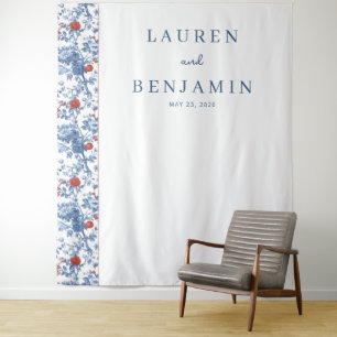 Tapiz Elegante borde floral azul