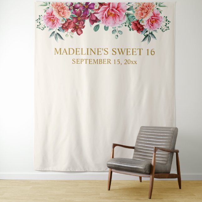 Tapiz Elegante Borgoña Floral Rosa Peonies Dulce 16 (In situ)