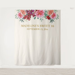 Tapiz Elegante Borgoña Floral Rosa Peonies Dulce 16