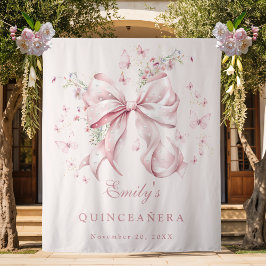 Tapiz Elegante Bow Rosa Perlas Quinceanera Cumpleaños