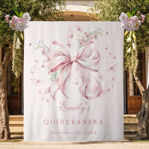 Tapiz Elegante Bow Rosa Perlas Quinceanera Cumpleaños