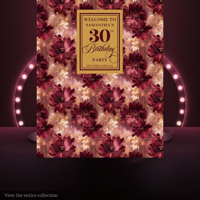 Tapiz Elegante Burgundy Rubor Gold Boho 30 cumpleaños (Stylish Burgundy Blush Gold Boho 30th Birthday Tapestry)