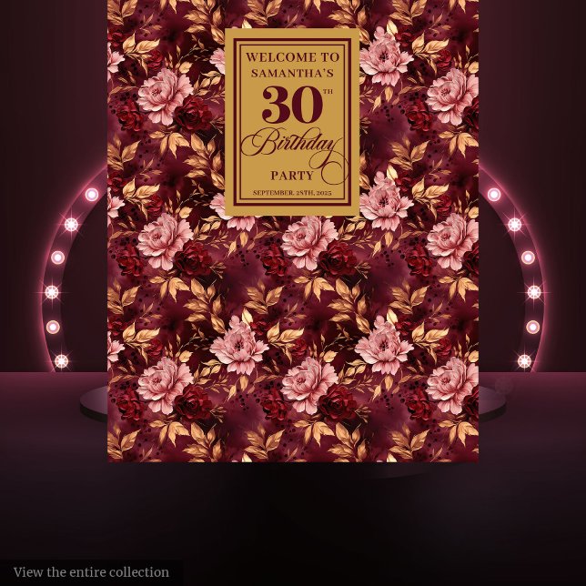 Tapiz Elegante Burgundy Rubor Gold Boho 30 cumpleaños (Elegant Burgundy Blush Gold Boho 30th Birthday Tapestry)