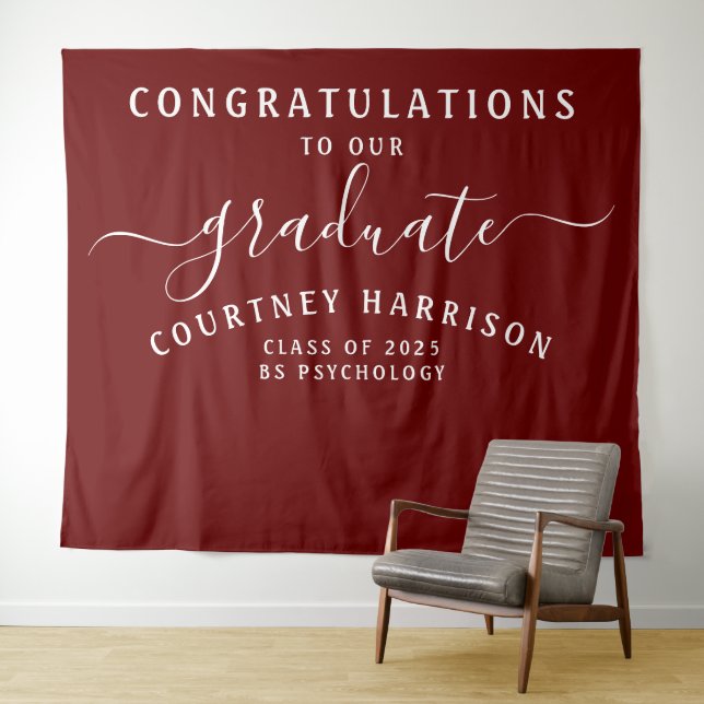 Tapiz Elegante Caligrafía de Graduación en Script | Gran (In situ (horizontal))
