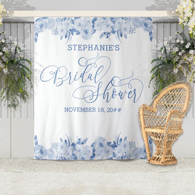 Tapiz Elegante caligrafía Dusty BlueFloral Bridal Shower (Subido por el creador)