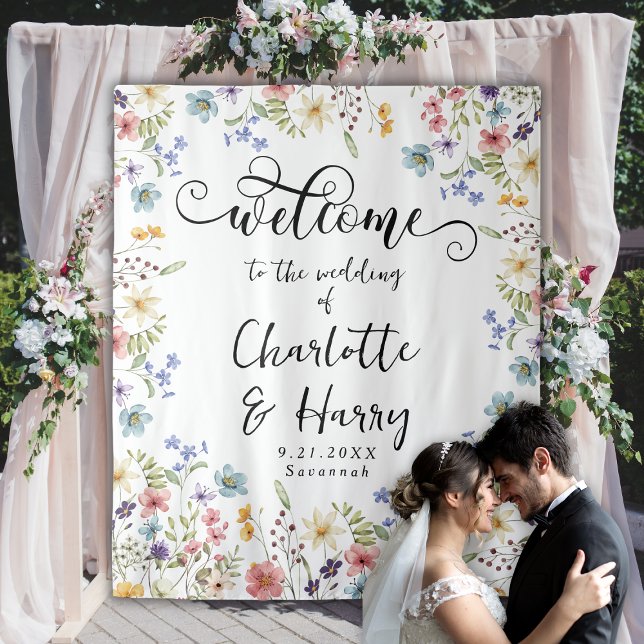 Tapiz Elegante cartel de Boda floral de flores silvestre (Subido por el creador)