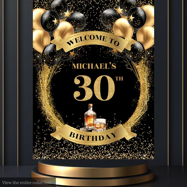 Tapiz Elegante celebración del cumpleaños 30 de Man Whis (Stylish 30th Man Birthday Whiskey Celebration Tapestry )