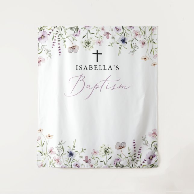 Tapiz Elegante Chica de Flores Silvestres Baptism Foto F (Anverso)