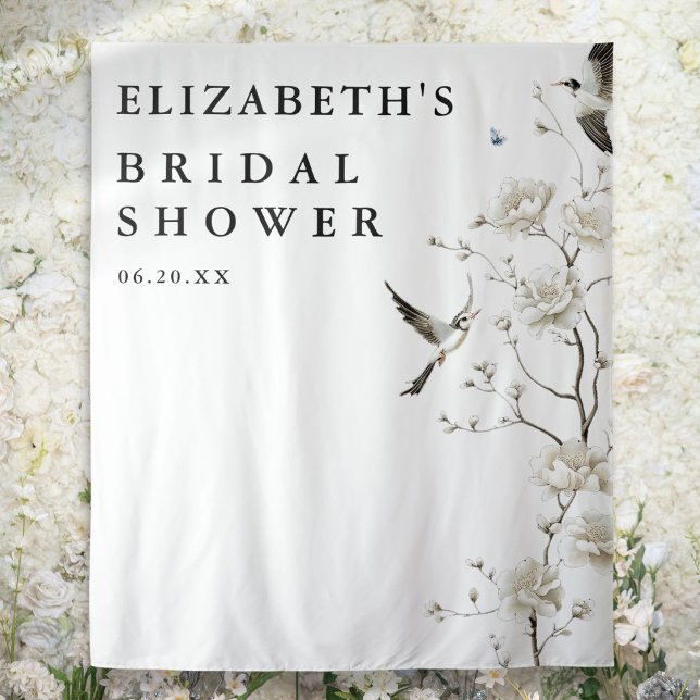 Tapiz Elegante Chinoiserie Bridal Shower Foto de fondo (Elegant Chinoiserie Bridal Shower Photo Backdrop)