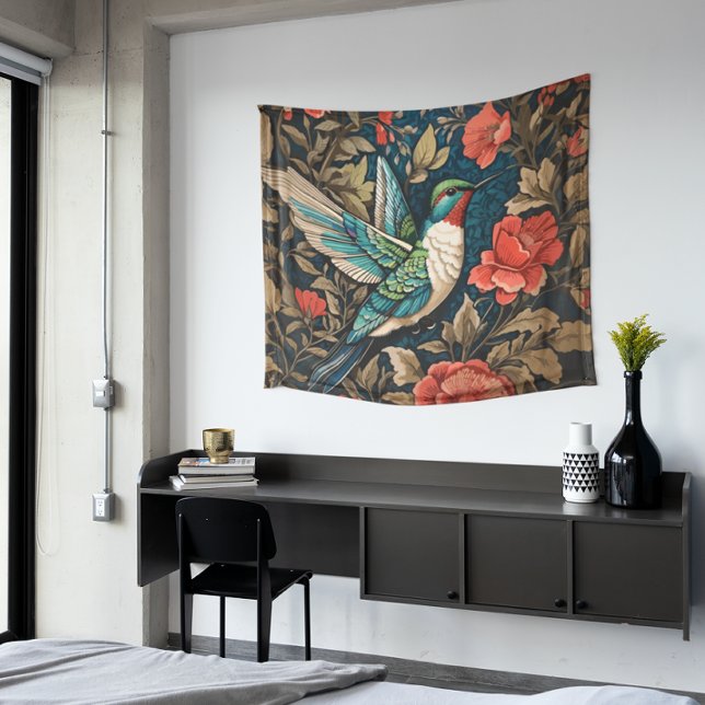 Tapiz Elegante colibrí volador William Morris inspirado (Subido por el creador)