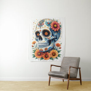 Tapiz Elegante cráneo de azúcar con flores