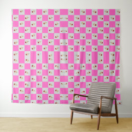 Tapiz Elegante Cuadro de Cuadros Rosa y Blanco Con Patró