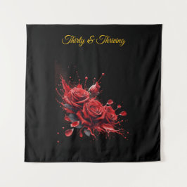 Tapiz Elegante cumpleaños número 30 - Rosas en flor