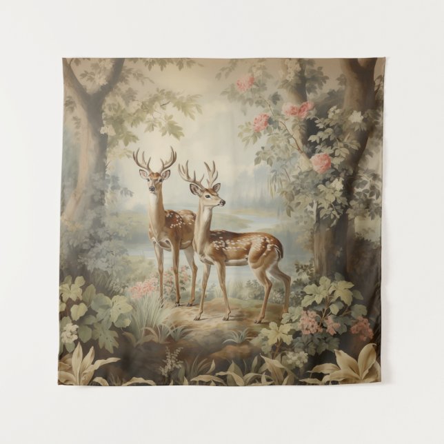 Tapiz Elegante Deer Antique Woodland Wildlife (Anverso (horizontal))