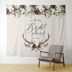 Tapiz Elegante ducha de novia floral burdeos ciervo rúst