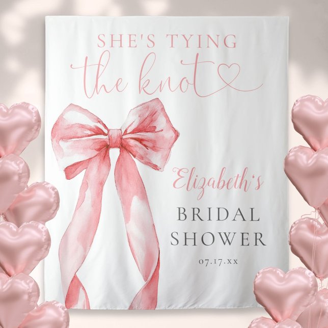 Tapiz Elegante ducha de novia rosada con fondo de foto (Elegant Pink Bow Bridal Shower Photo Backdrop)