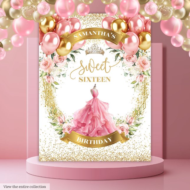 Tapiz Elegante dulce Dieciséis Rosas Rubor Gold (Stylish Sweet Sixteen Backdrop Blush Roses Gold Glow)