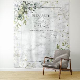 Tapiz Elegante Dusty Azul Eucalipto Mármol verde