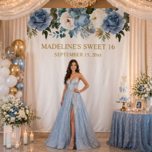 Tapiz Elegante Dusty Blue Blanco Floral Dulces 16 Fotos 