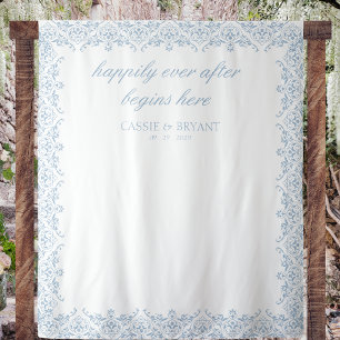 Tapiz Elegante escenario Boda azul y blanco