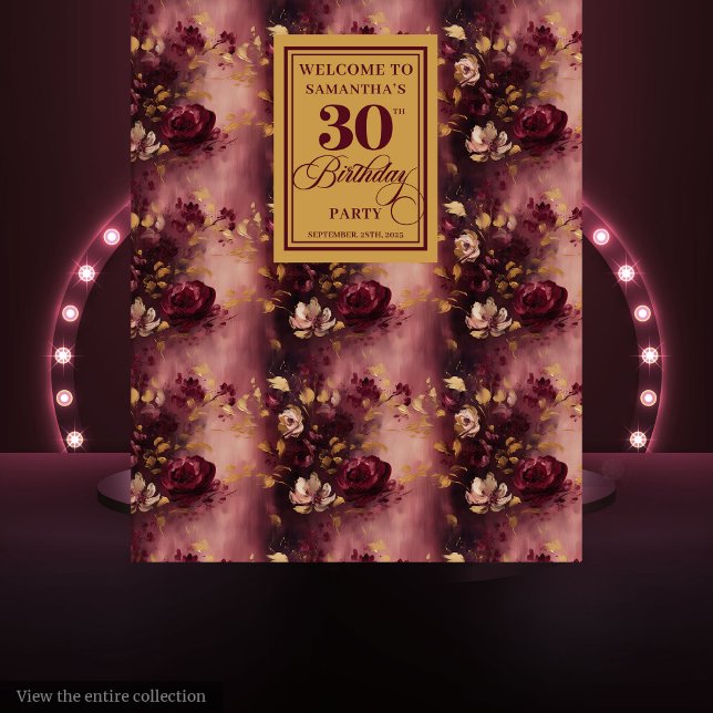 Tapiz Elegante Fiesta de cumpleaños de Rubor Burgundy Go (Stylish Blush Burgundy Gold 30th Birthday Party Tapestry )