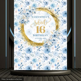 Tapiz Elegante Fiesta Dulce 16 Azul Polvoriento con Bril