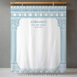 Tapiz Elegante Fiesta Toga con columnas del templo azul