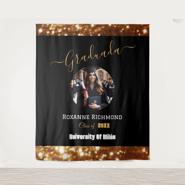 Tapiz Elegante firma graduada de foto negra de lujo (Anverso)