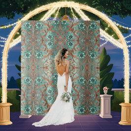 Tapiz Elegante Floral Formal de Cobre y Turquesa