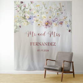 Tapiz Elegante Floral Otoño Mr. y Mrs. Boda Backdrop